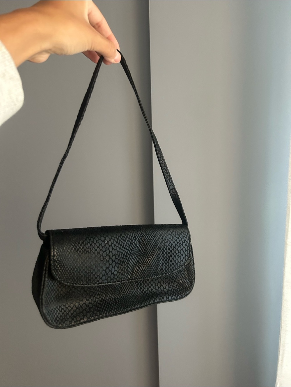 Black Textured Shoulder Bag